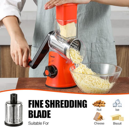Geedel Rotary Cheese Grater, Kitchen Mandoline Vegetable Slicer with 3 Interchangeable Blades, Easy to Clean Rotary Grater Slicer for Fruit, Vegetables, Nuts - Image 5