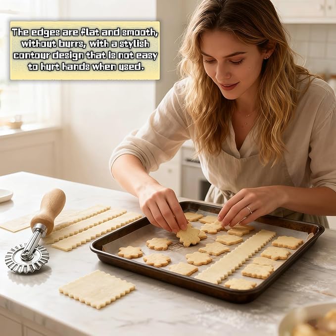 Pastry Wheel Cutter, 2 Inch Ravioli Cutter with Fluted Edge, Stainless Steel & Wood Handle for Pie Crust, Pasta, Dough, Empanadas - Professional Baking Tools, Easy Clean & Comfort Grip - Image 2