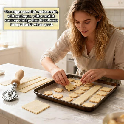 Pastry Wheel Cutter, 2 Inch Ravioli Cutter with Fluted Edge, Stainless Steel & Wood Handle for Pie Crust, Pasta, Dough, Empanadas - Professional Baking Tools, Easy Clean & Comfort Grip - Image 2