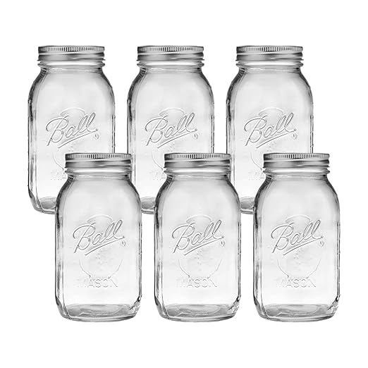 Ball Regular Mouth Glass Mason Jars with Lids and Bands, Used for Canning (Quart, 32 Ounce (Pack of 6)) by BallJar