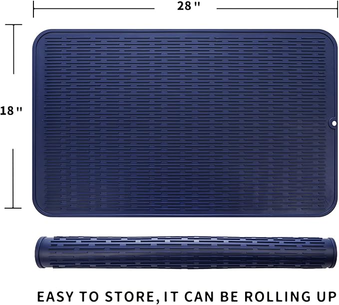 MicoYang Silicone Dish Drying Mat for Multiple Usage,Easy clean,Eco-friendly,Heat-resistant Silicone Mat for Kitchen Counter or Sink,Refrigerator or Drawer Liner Navy Blue 3XL 28 inches x 18 inches - Image 2