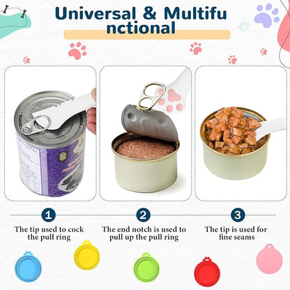Uiifan Cat Food Lid Cat Food Can Covers Lids 8 Pcs Pet Can Supplies Set 5 Silicone Wet Kitten Foodstuff Tin Covers Lids 2 Silicone Dog Spoons 1 Paw Shape Multifunctional Opener for Pets(Multicolor)