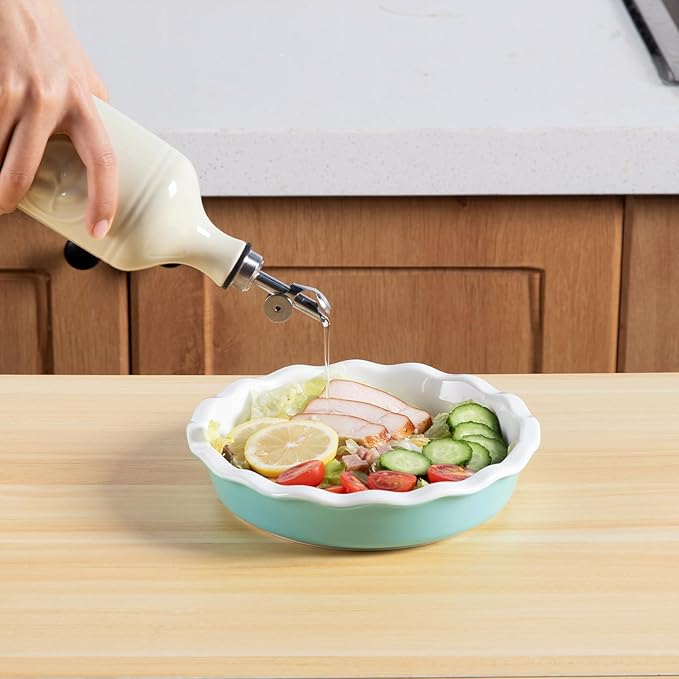 Sweejar 16 Oz Ceramic Olive Oil Dispenser Bottle, Oil Dispenser for Kitchen with Gravity Spout, Relief Opaque Oil Container for Evoo, Avocado Oil, Vinegar, Soy Sauce, 1 Pack(Beige, Silver Spout) - Image 4