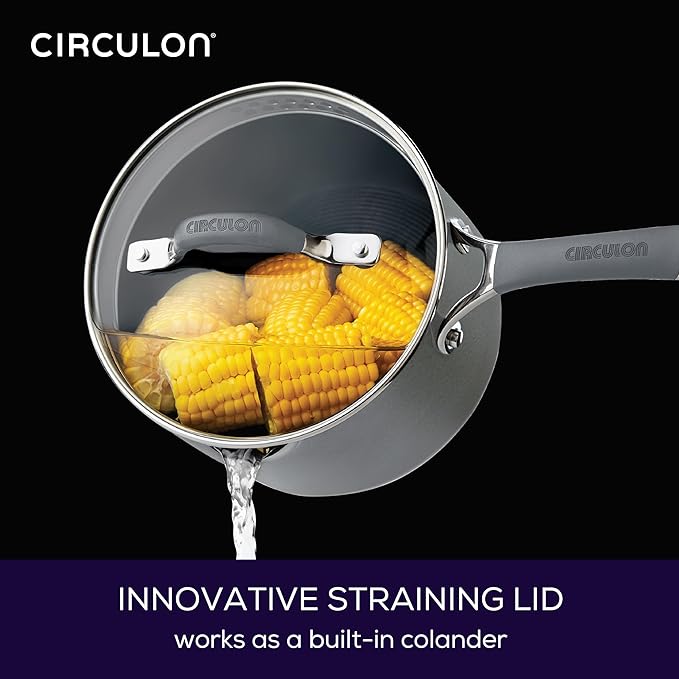 Circulon Radiance Hard-Anodized Nonstick Saucepan, Durable Nonstick Cookware, Sauce Pan with Straining Lid, 3-Quart, Gray - Image 4