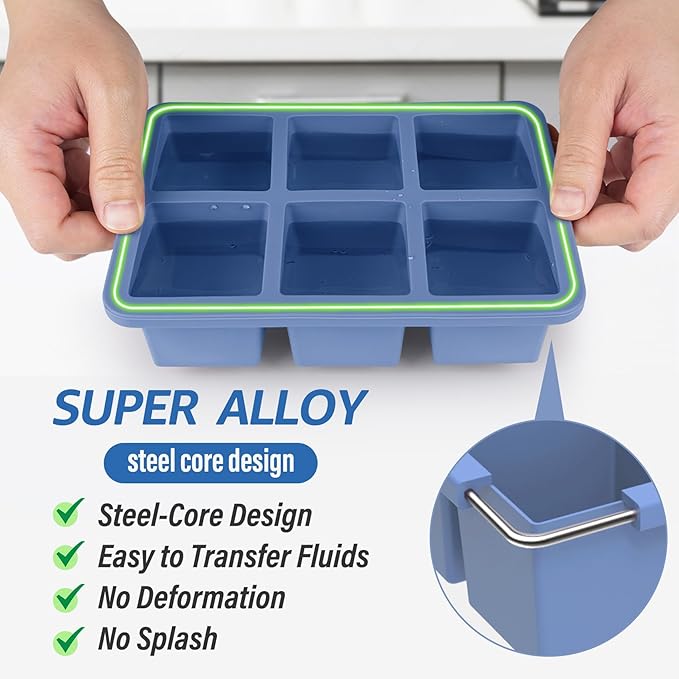 mossime Large Ice Cube Molds: 3pack Square Whiskey Silicone Ice Cube Trays With Lid - Old Fashioned Cocktail Big Ice Cube Tray- 2inch Easy Release Freezer Maker for Food Soup & Juice - Image 2