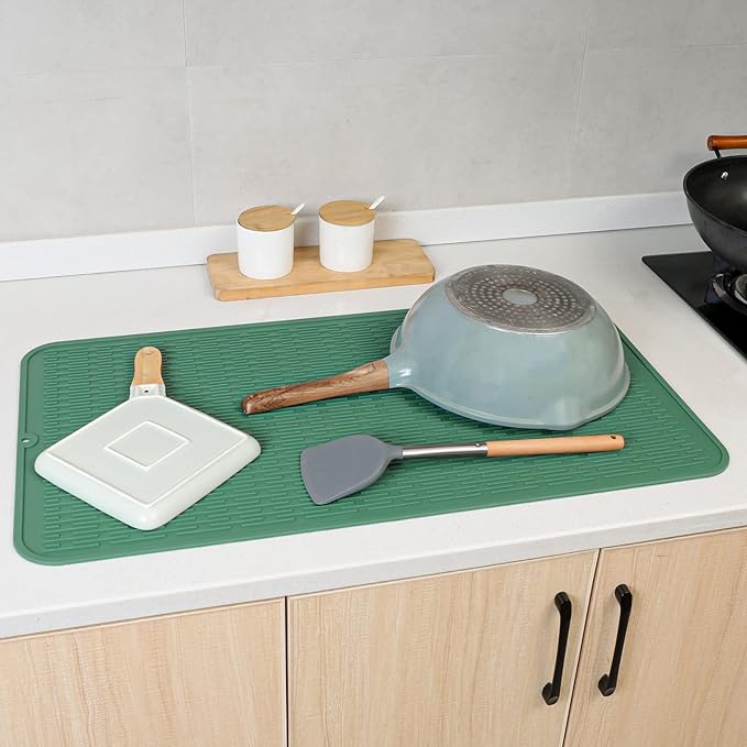 MicoYang Silicone Dish Drying Mat for Multiple Usage,Easy clean,Eco-friendly,Heat-resistant Silicone Mat for Kitchen Counter or Sink,Refrigerator or Drawer Liner Green 4XL 32 inches x 18 inches - Image 8