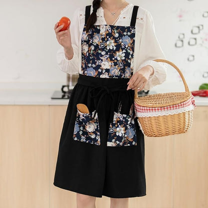 Pinknoke Vintage Pinafore Apron Dress for Women with Pockets Cute Floral Chef Aprons for Kitchen Cooking Baking Gardening - Image 4