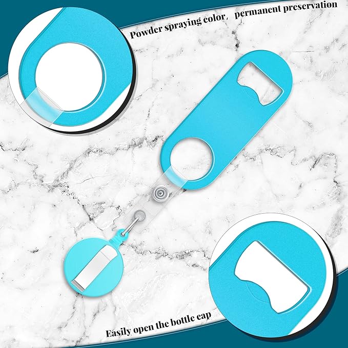 Honoson 8 Pieces Retractable Flat Bottle Opener Bartender Beer Opener with Round Badge Reel Clips Holder Bar Keys for Bartender Gifts Kitchen Home Party Supplies (Classic,Multicolor) - Image 3