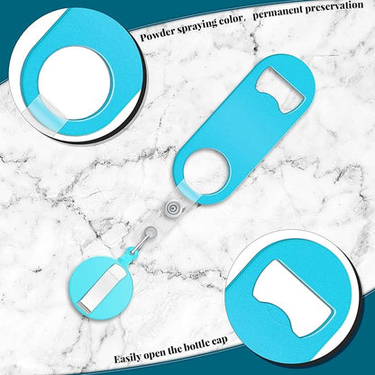 Honoson 8 Pieces Retractable Flat Bottle Opener Bartender Beer Opener with Round Badge Reel Clips Holder Bar Keys for Bartender Gifts Kitchen Home Party Supplies (Classic,Multicolor) - Image 3