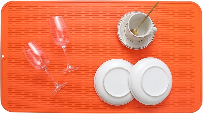 MicoYang Silicone Dish Drying Mat for Multiple Usage,Easy clean,Eco-friendly,Heat-resistant Silicone Mat for Kitchen Counter or Sink,Refrigerator or Drawer Liner Orange 4XL 32 inches x 18 inches - Image 5