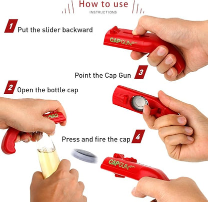 cap gun bottle opener launcher shooter funny shooting gun creative beverage bottle opener, suitable for party games, family gatherings, outdoor barbecues (4PC World Cup)