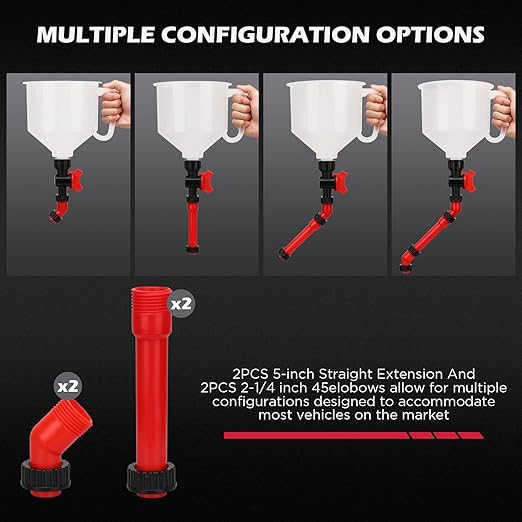 22-Piece No-Spill Coolant Filling Funnel Kit and Siphon Hose Pump, Radiator Coolant Filling Spill-Proof Funnel Kit with Adapters, Extensions, PVC Hose, Engine Oil Funnels, Towel for Universal Vehicle - Image 4