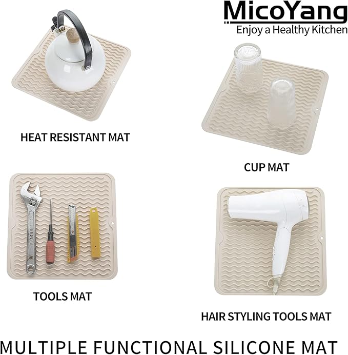 MicoYang Silicone Dish Drying Mat for Multiple Usage,Easy clean,Eco-friendly,Heat-resistant Silicone Mat for Kitchen Counter or Sink,Refrigerator or Drawer liner Tapioca M 12 inches x 12 inches - Image 4