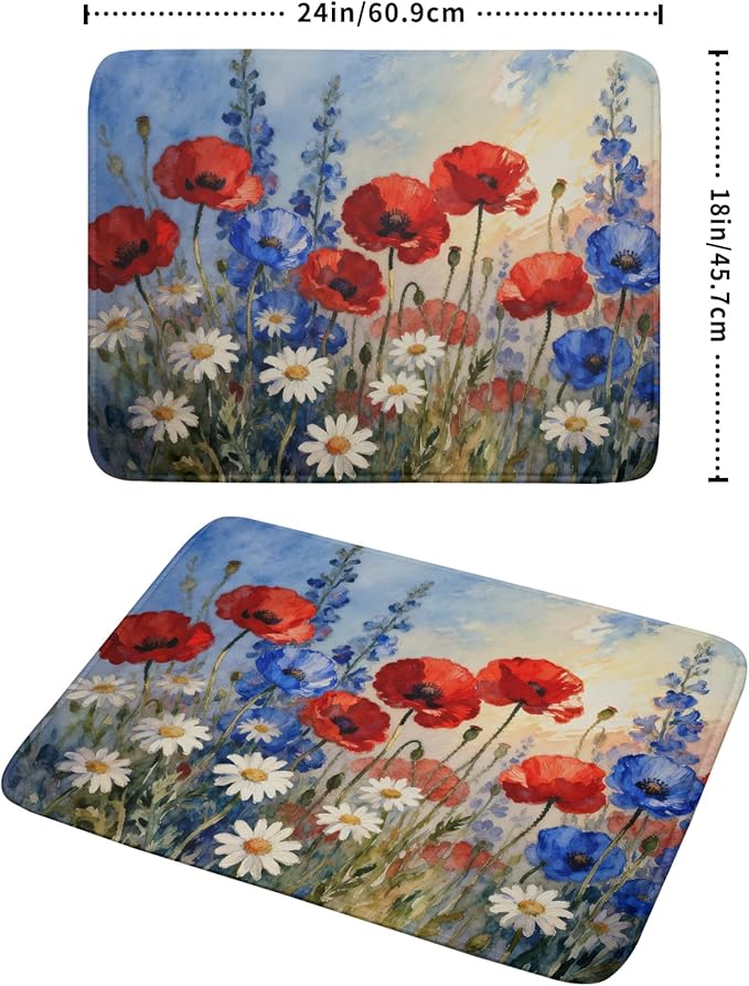 4th of July Dish Drying Mat for Kitchen Counter 18x24 Patriotic Floral Independence Day Memorial Holiday Absorbent Reversible Microfiber Drying Mats Kitchen Countertop Protector Dishes Drainer Pad - Image 2