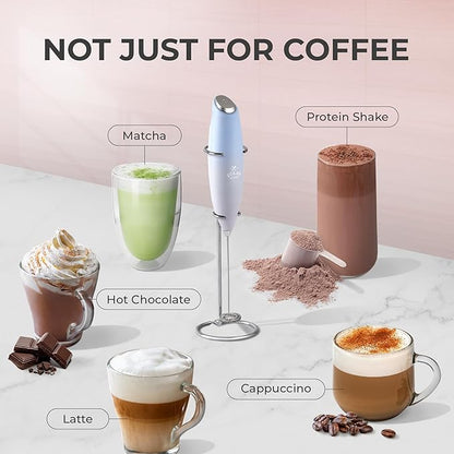 Zulay Kitchen Powerful Milk Frother Wand With 4 AA Duracell Batteries - Ultra Fast Handheld Drink Mixer - Electric Whisk Foam Maker for Coffee, Lattes, Cappuccino, Matcha & Creamer - Cloud - Image 3