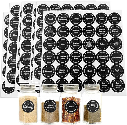 Spice Labels, 432Pcs Spice Labels Stickers 1.4in Waterproof Adhesive Round Preprinted Spice with Blank Label Black Tear Resistant Sticker for Kitchen Jars Caps Food Containers Spice Organizers by LOPUROExquisiteAccessories