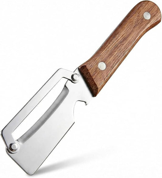 Multifunctional Premium Vegetable Peeler with Wooden Handle, Stainless Steel Blade & Bottle Opener, Non-Slip Kitchen Tool for Fruit, Apple, Potato, Pumpkin, Papaya, Zucchini (1pc) by Unknown