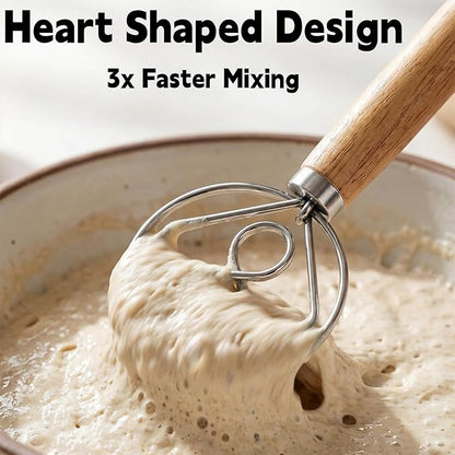 TEEVEA Danish Dough Whisk for Sourdough Bread, Wooden Handle Stainless Steel Mixing Tool - Image 5