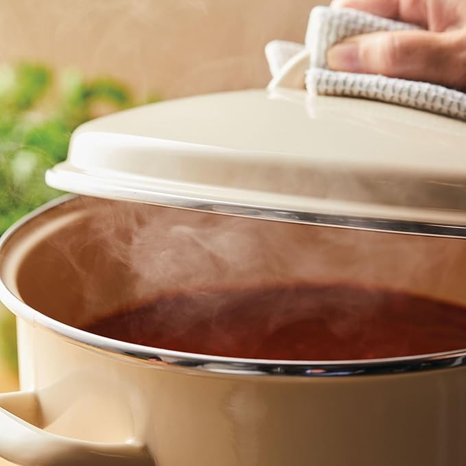 Rachael Ray Enamel on Steel Stockpot with Lid, Induction Suitable, 12 Quart, Almond Cream - Image 6
