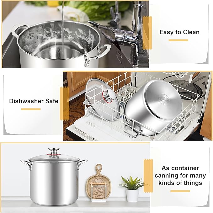 TeamFar 12 Quart Stock Pot, 18/10 Stainless Steel Large Cooking Soup Pot with Lid for Simmering/Stewing, for Induction/Gas/Ceramic, Healthy & Heavy-Duty, Riveted Handles & Dishwasher Safe - Image 7