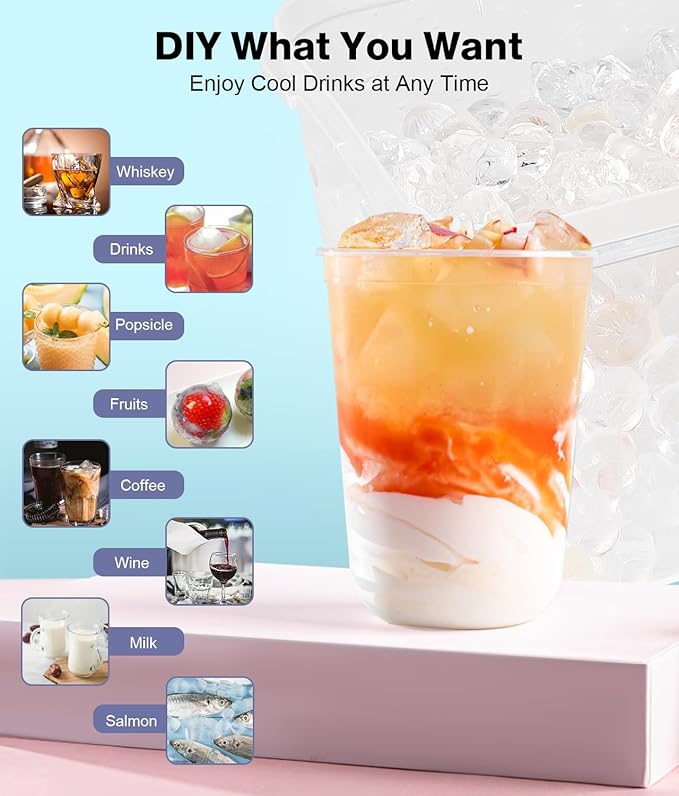 Mini Ice Cube Trays for Freezer - 0.6 IN Tiny Round Pebble Nugget Ice Mold Trays with Lid and Bin, Crushed Ice Trays Makes 104x4 pcs Ice balls - Easy Release Ice Maker for Cocktails, Drinks, Whisky - Image 7