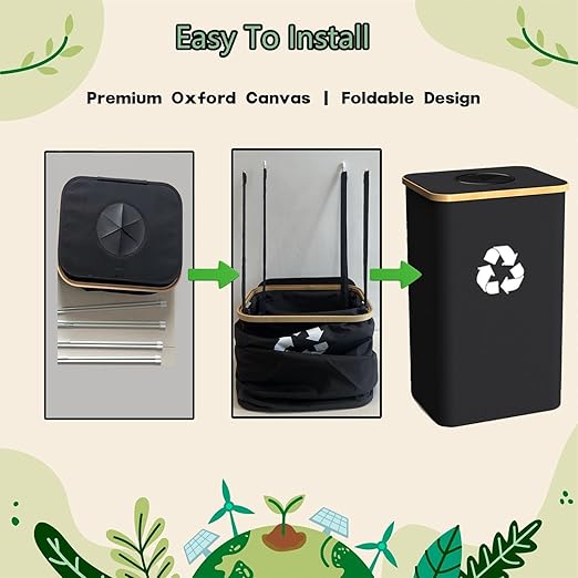 Recycling Bin Kitchen Indoor Home 40 Gallon 156L Recycle Bin with Lid 2 Removeable Reusable Inner Bag Bottle Can Glass Waste Plastice,Big Black - Image 2