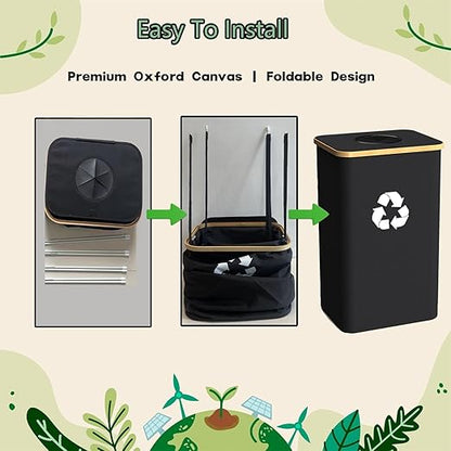 Recycling Bin Kitchen Indoor Home 40 Gallon 156L Recycle Bin with Lid 2 Removeable Reusable Inner Bag Bottle Can Glass Waste Plastice,Big Black - Image 2