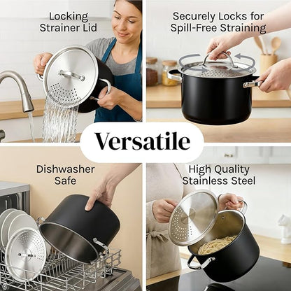Cooler Concepts Pasta Pot with Strainer Lid - 5.5 Quart Large Spaghetti Pot - Twist & Lock for Easy Drain & No Colander Or Strainer Basket Insert Needed - Dishwasher Safe Pots - Image 6