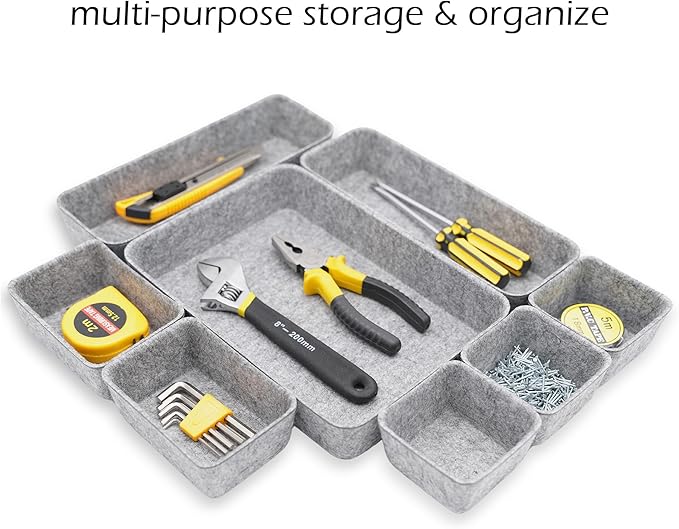 Welaxy Desk Drawer organizers tray Felt storage bins aesthetics room décor for home office dorm closet decluttering minimalist lifestyle (Gray) - Image 2