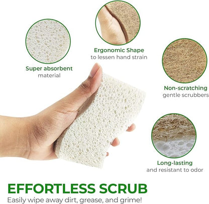 AIRNEX Natural Kitchen Sponges (24 Pack) - Biodegradable Cellulose & Coconut Scrubber Dish Sponges for Kitchen - Eco-Friendly, Non Scratch, Compostable, Non Toxic S-Shaped Natural Sponges for Dishes - Image 7