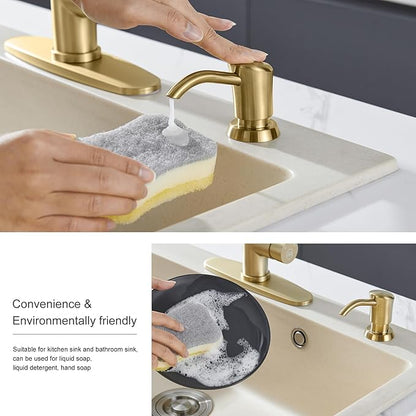 GAGALIFE Built in Counter Soap Dispenser for Kitchen Sink and Extension Tube Kit, Anti-Leakage Upgrade with 40" Tube No More Top Refill, Brushed Gold
