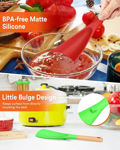Cooking Spoon for Nonstick Cookwares, Great for Cooking and Serving Sturdy BPA-Free Matte Silicone, Wood Handle Spoon for Mixing, Scoop, and Scrape (AGR, 11.4 inch) - Image 5
