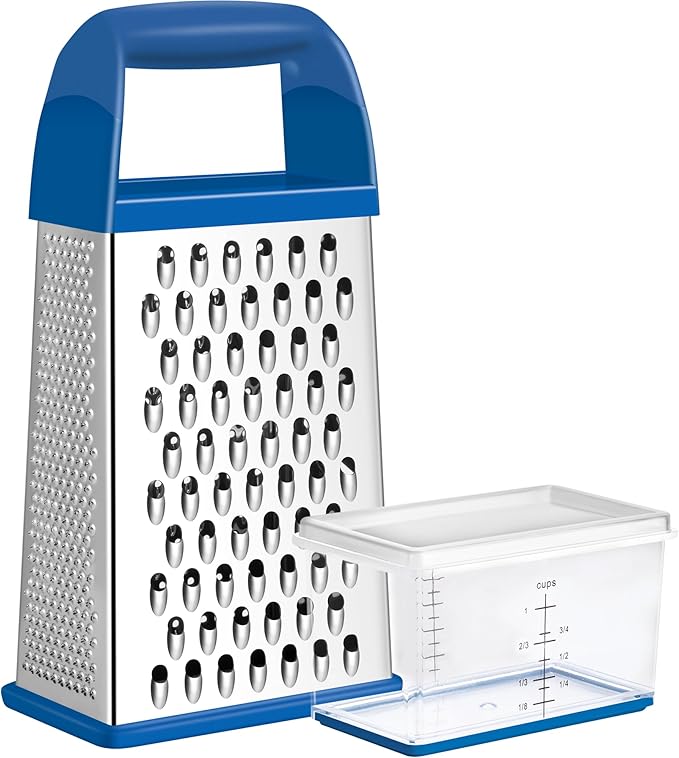 Urbanstrive Cheese Grater With Container, Professional Cheese Grater with Handle, Stainless Steel Graters for Kitchen Handheld, Box Grater with 4 Sides for Vegetables, Ginger, Potatoes (Dark Blue) by Urbanstrive