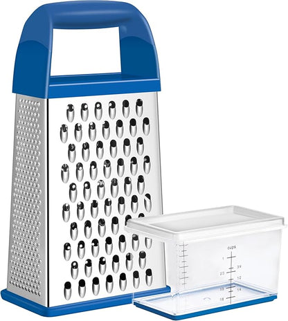 Urbanstrive Cheese Grater With Container, Professional Cheese Grater with Handle, Stainless Steel Graters for Kitchen Handheld, Box Grater with 4 Sides for Vegetables, Ginger, Potatoes (Dark Blue) by Urbanstrive