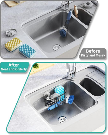 HapiRm Multifunctional Sponge Holder with Unique M-Shaped, 2 Installation Methods Kitchen Sink Caddy Organizer, Rustproof Stainless Steel Kitchen Organizers and Storage Essentials - Black - Image 6