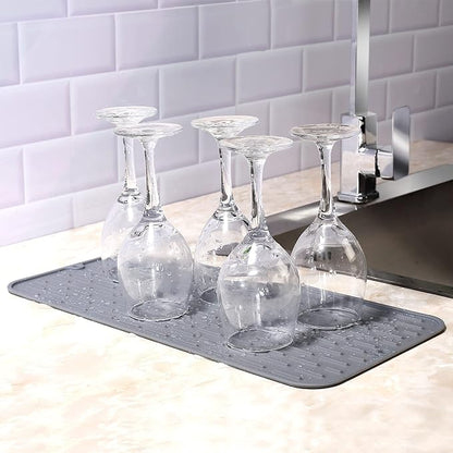 To encounter Silicone Dish Drying Mat -Small 17.5" x 8" - Set of 2 Flexible Stemware Drying Mat, Heat Resistant Silicone Trivet, Countertop Mat, Dish Draining Mat, Sink Mat - Image 7