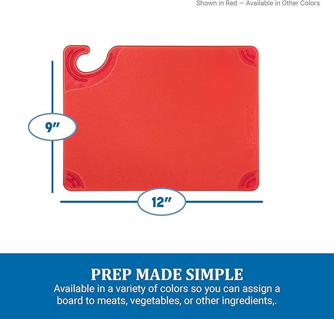 San Jamar Saf-T-Grip Cutting Board with Molded-in Ruler, Plastic Chopping Board for Kitchen, 9" x 12" x 0.35", 6 Count, Blue