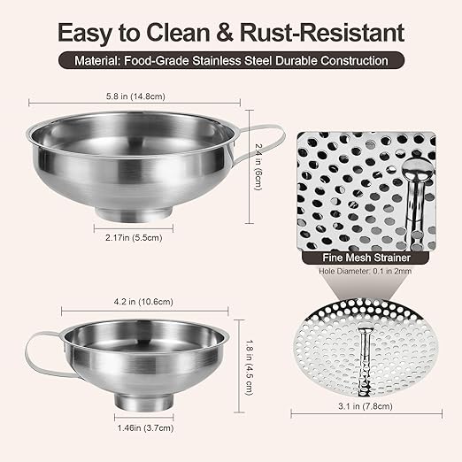 Canning Funnel with Strainer, Wide Mouth Canning Funnels for Filling Wide and Regular Mason Jars, Food Grade Stainless Steel Canning Funnels for Kitchen Use, 3 Pack (Small and Large) - Image 3