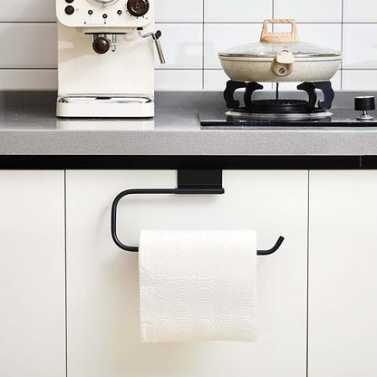 Yaocom 12.4 Inches Cabinet Door Paper Towel Holder Camper Under Sink No Drilling Paper Towel Storage and Dispenser for RV Kitchen Bathroom Laundry Room, Stainless Steel(Black,1 Pcs)