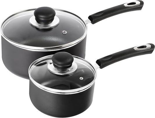 Utopia Kitchen Nonstick Stock Pot Saucepan Set with Lids, 1.5 Quart and 3 Quarts Multipurpose Stock Pots Set for Home, Kitchen or Restaurant, Grey & Black by UTOPIAKITCHEN