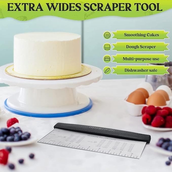HULISEN Large Bench Scraper for Baking, 10 inch Dough Pastry Scraper with Measuring Scale, Stainless Steel Cake Scraper, Pizza Cutter, Food Chopper, Bread Separator Knife - Image 3