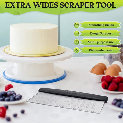 HULISEN Large Bench Scraper for Baking, 10 inch Dough Pastry Scraper with Measuring Scale, Stainless Steel Cake Scraper, Pizza Cutter, Food Chopper, Bread Separator Knife - Image 3