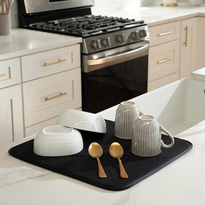 S&T INC. Dish Drying Mat, 16” x 18”, Absorbent Microfiber Kitchen Counter Mat, Drying Pad for Dishes, Utensils, Pots and Pans, Large, Diamond Texture, Black - Image 2