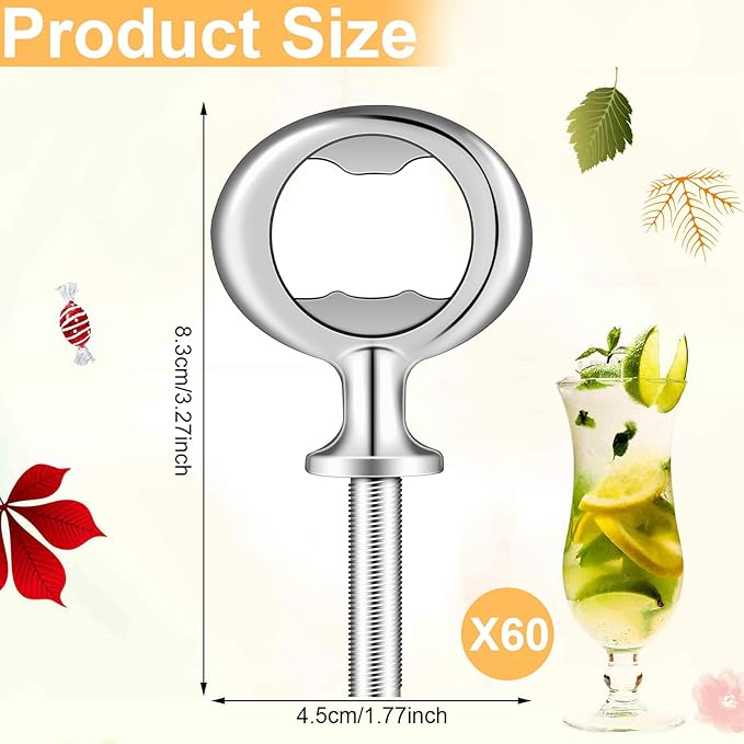 Cunhill 60 Pcs Metal Bottle Opener Blank Bulk Bottle Opener Inserts Parts Pieces Kit for Wood Craft DIY Project Turning Threaded Beer Hardware Turning Wedding Wine Party Ot Month (Silver) - Image 2