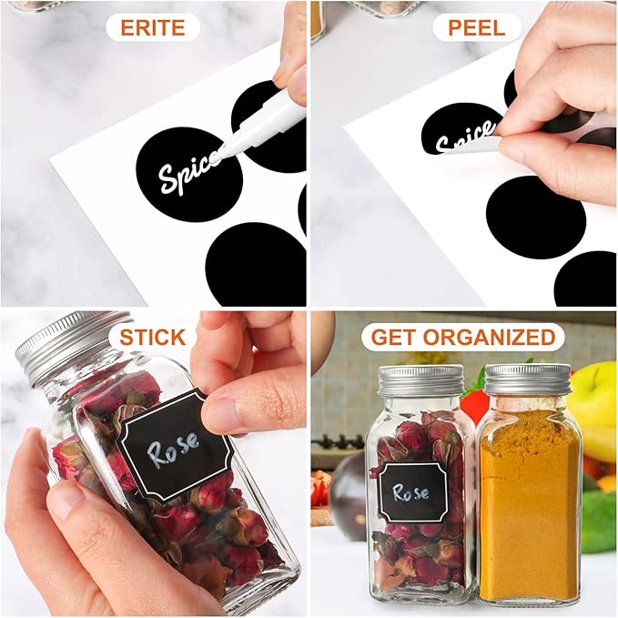 Keketin 6 oz Glass Spice Jars Bottles,25 Pack Empty Spice Jars with Shaker Lids and Labels,180ml Square Spice Containers with Airtight Silver Caps(Chalk Marker,Funnel and Brush include) - Image 5