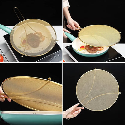 Evanda 12" Gold Splatter Screen for Cooking, Stainless Steel Fine Mesh for Frying Pan, Grease Guard for Pan to Stop Hot Oil Splatter, Protect the Skin From Burns, Safe Cooking Lid - Image 7