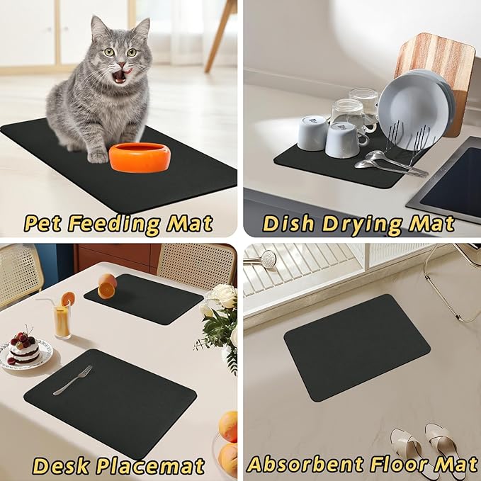 Bloss Black Dish Drying Mat + Faucet Mat for Kitchen Sink, Kitchen Sink Mats with Non-Slip Rubber Backed, Sink Matt for Kitchen Sink - 2PCS - Image 5