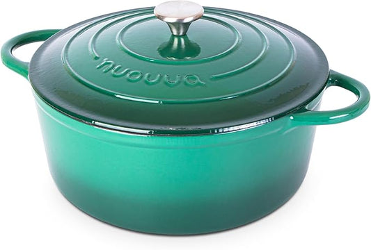 Cast Iron Dutch Oven with Lid – Non-Stick Ovenproof Enamelled Casserole Pot – Sturdy Dutch Oven Cookware – Dark Green, 7.3-Quart, 30cm – by Nuovva by Nuovva