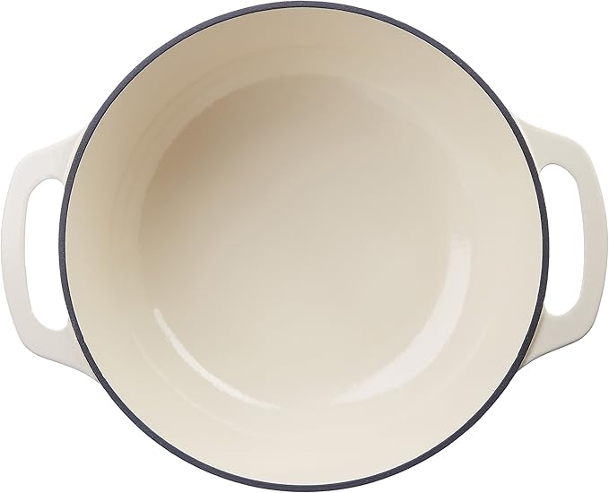 Amazon Basics Enameled Cast Iron Dutch Oven Pot with Lid, Oven Safe, Heavy-Duty, Dual Handles for Baking, Roasting, Stews, 4.3-Quart, White - Image 3