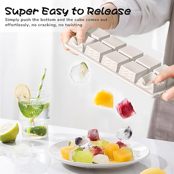 Doasuwish Ice Cube Trays with Lid, 3 Pack 10 Cubes 2 Tbsp. Silicone Ice Cube Trays for Freezer, Perfect for Freezing and Storing Ice Cubes, Chocolates, Sauces, Juices, Fruit Purees and More, BPA Free